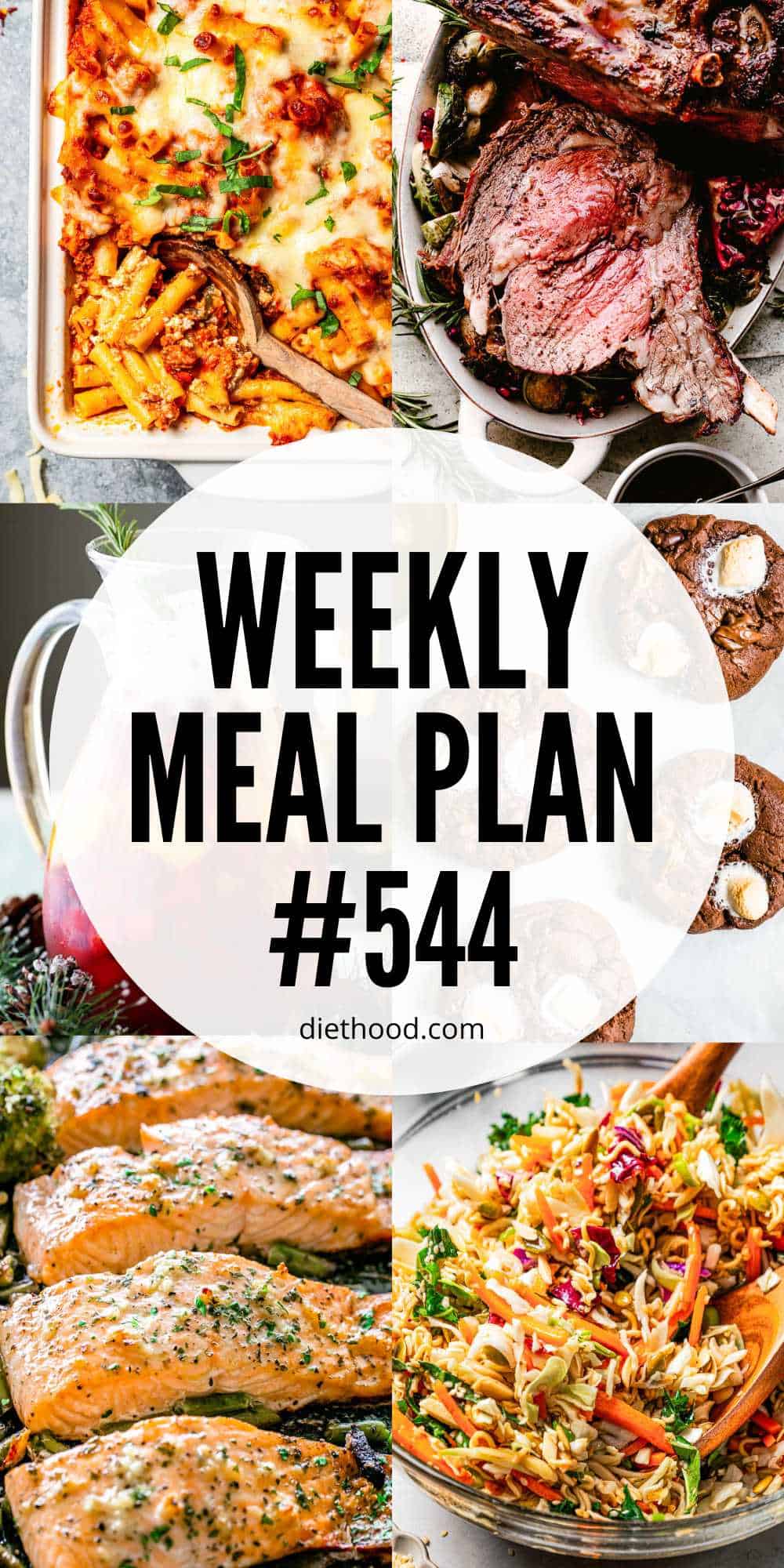 Meal plan food collage with text overlay.