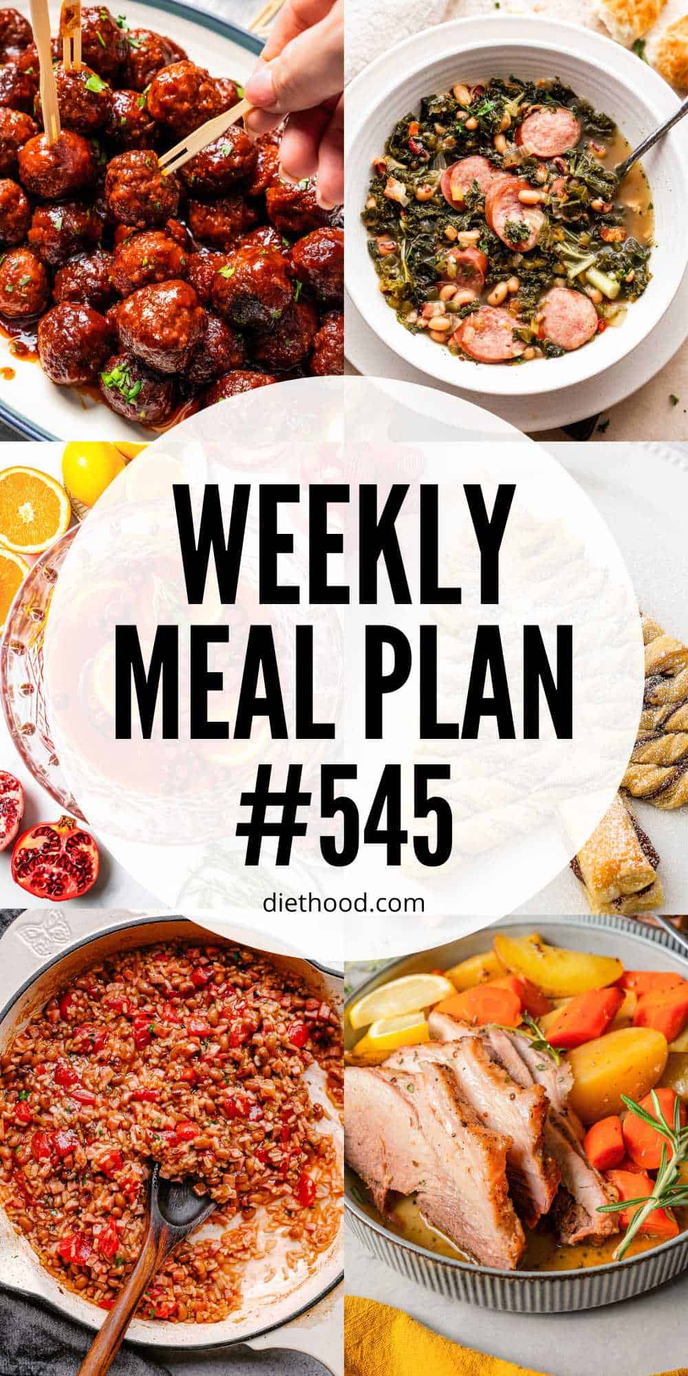 Meal plan food collage with text overlay.