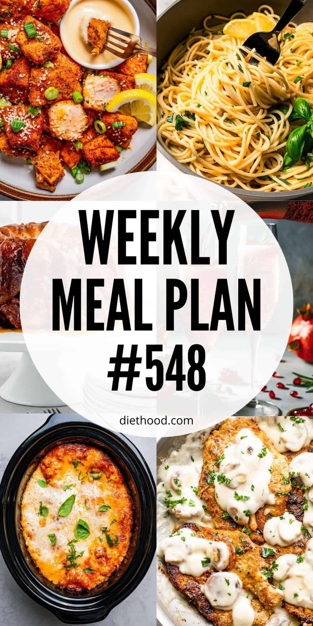 Meal plan food collage with text overlay.