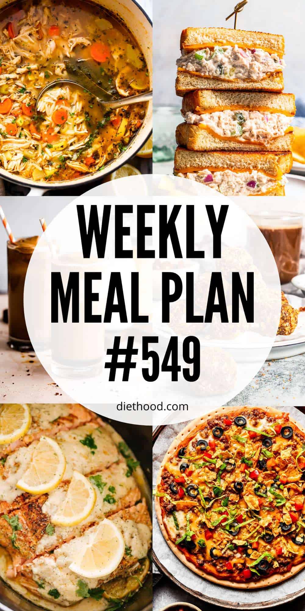 Weekly Meal Plan by Diethood Meal plan food collage with text overlay.
