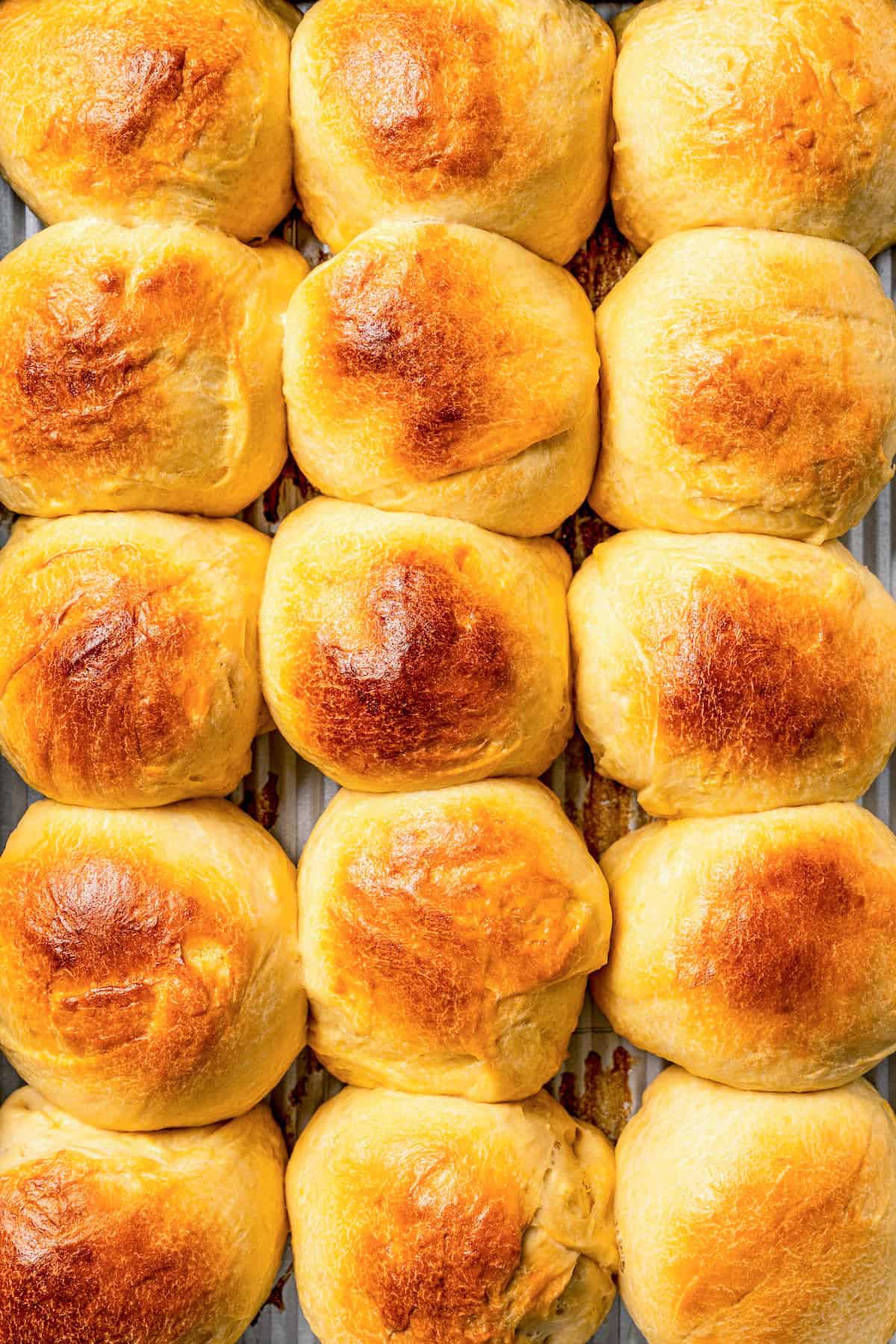 Overview close-up of Hawaiian rolls.