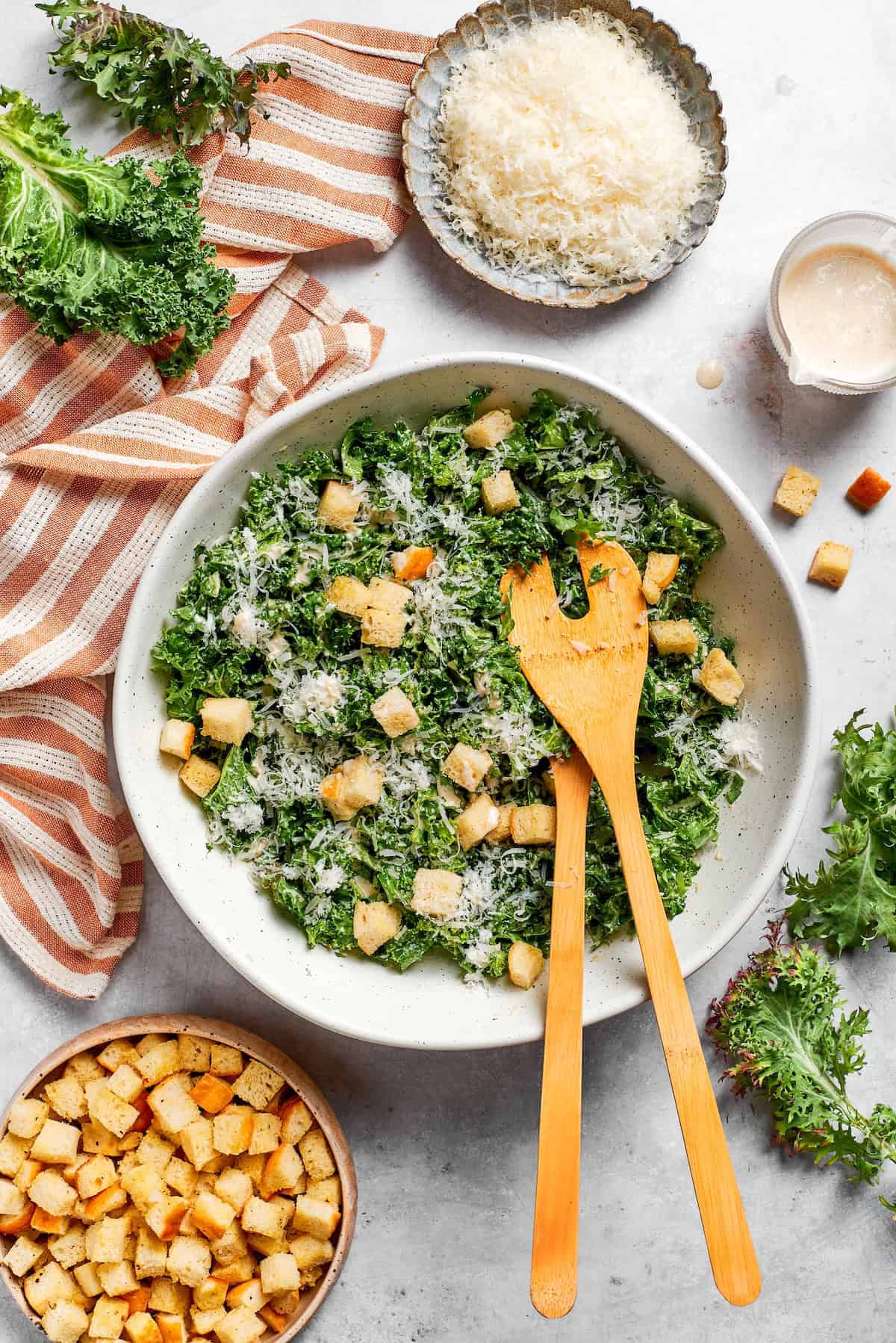 Weekly Menu Plan Caesar Salad in a large salad bowl.