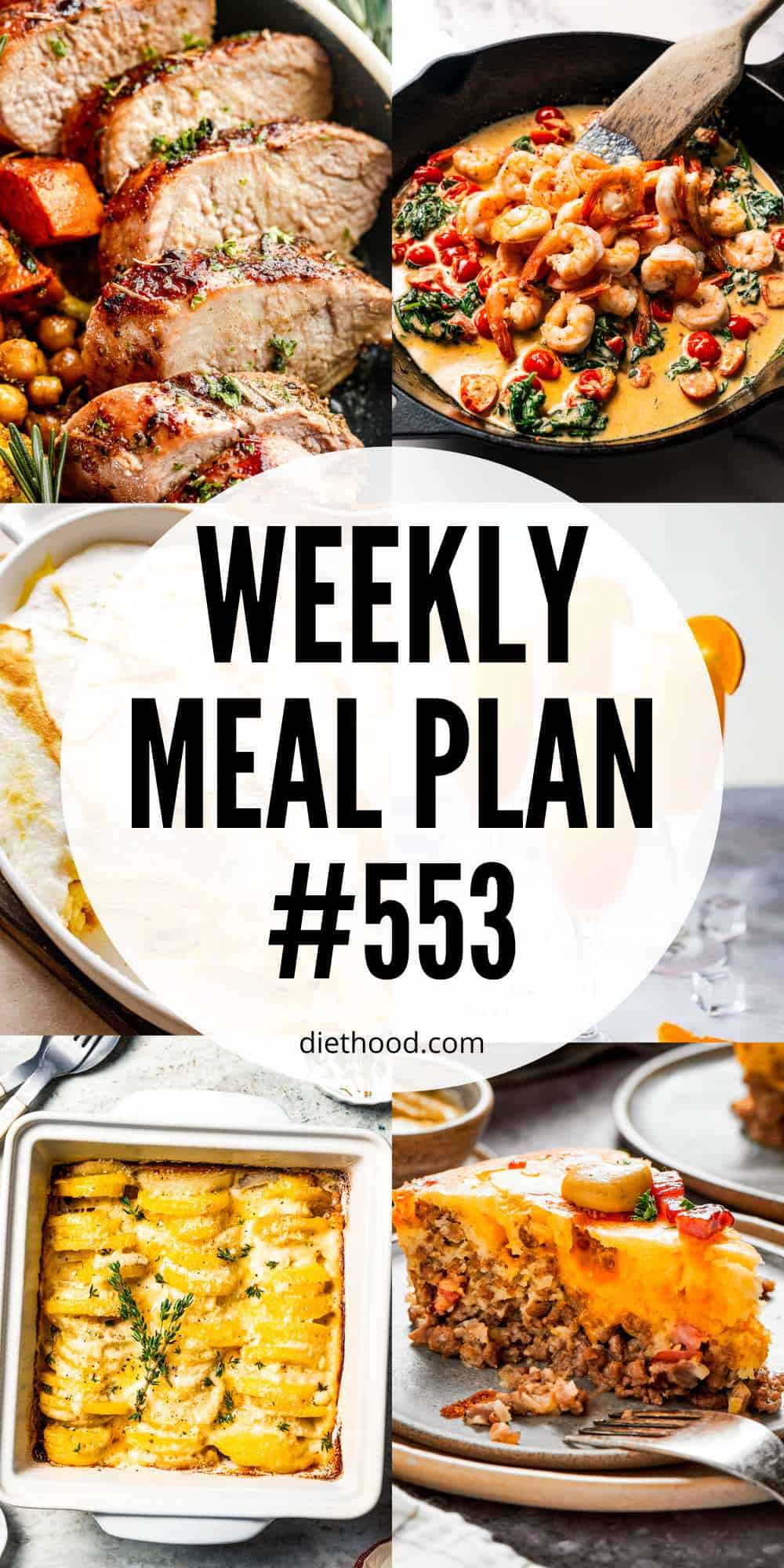 Meal plan food collage with text overlay.
