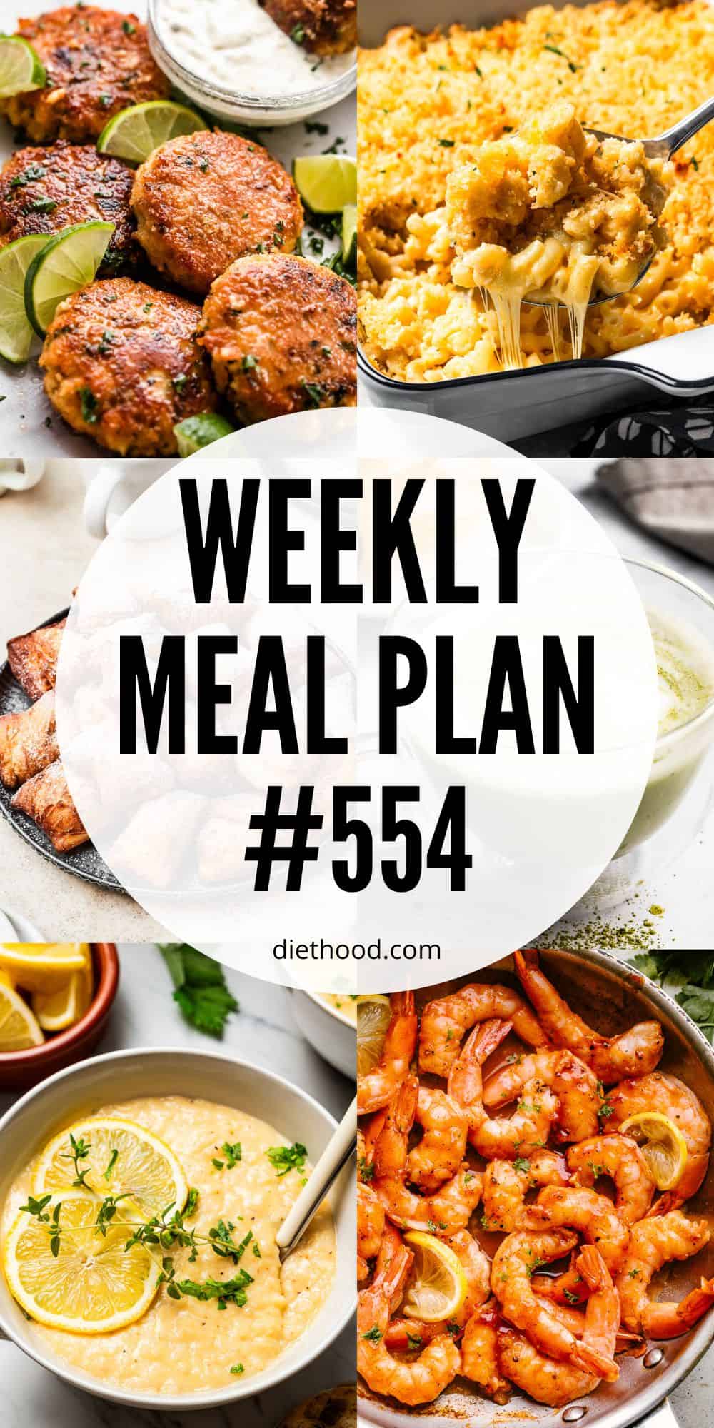 Weekly Meal Plan by Diethood Meal plan food collage with text overlay.