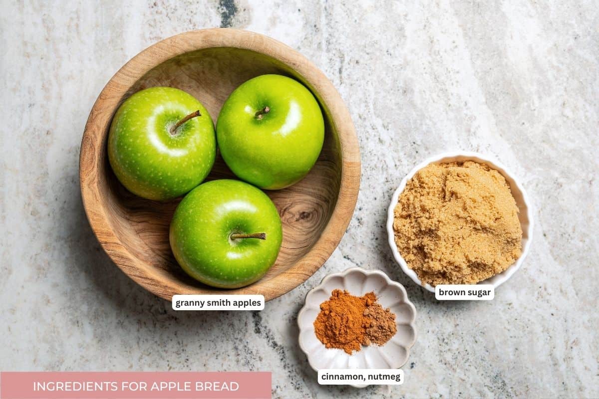 Spiced apples ingredients with labels over each ingredient.