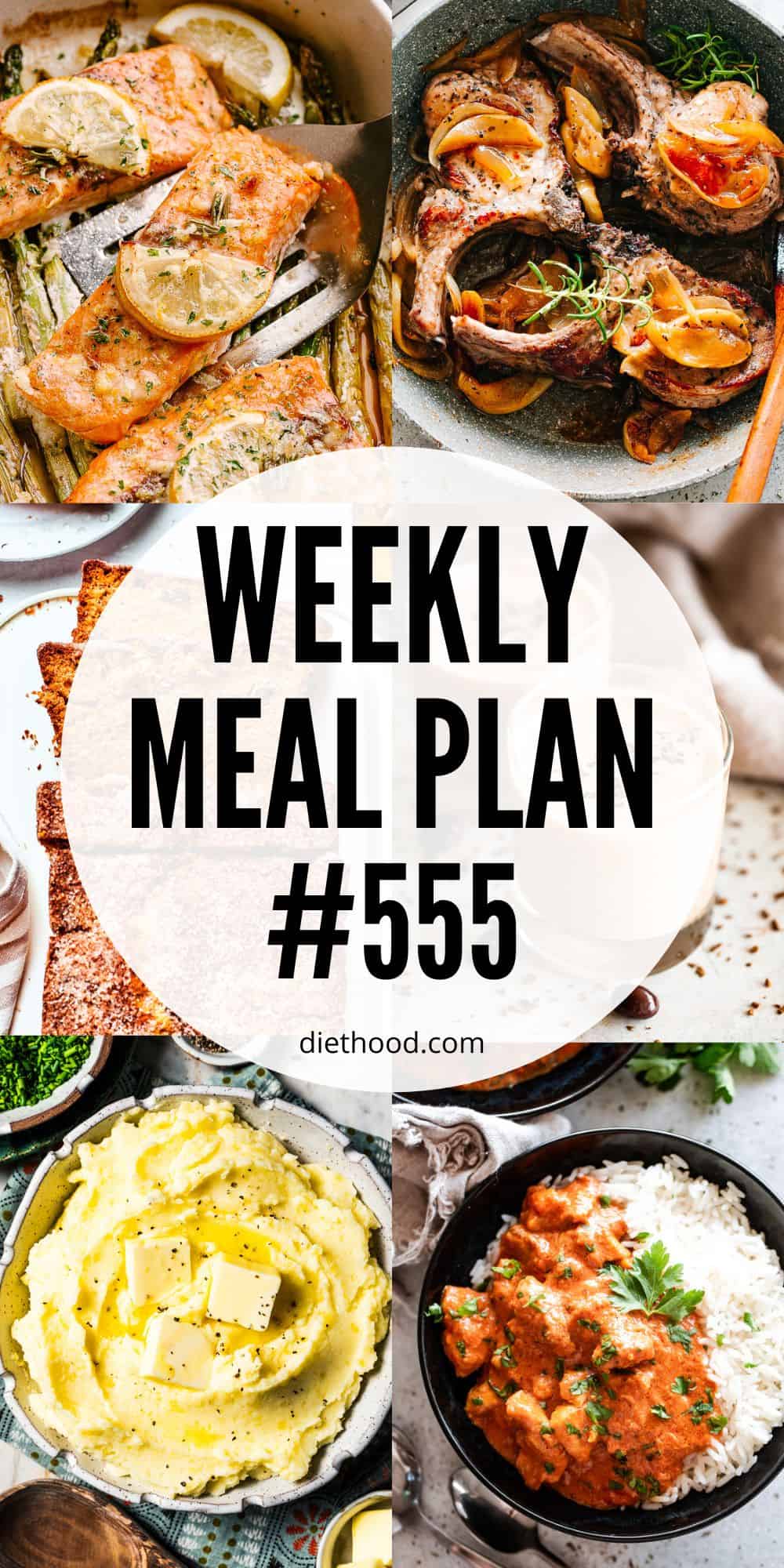 Meal plan food collage with text overlay.