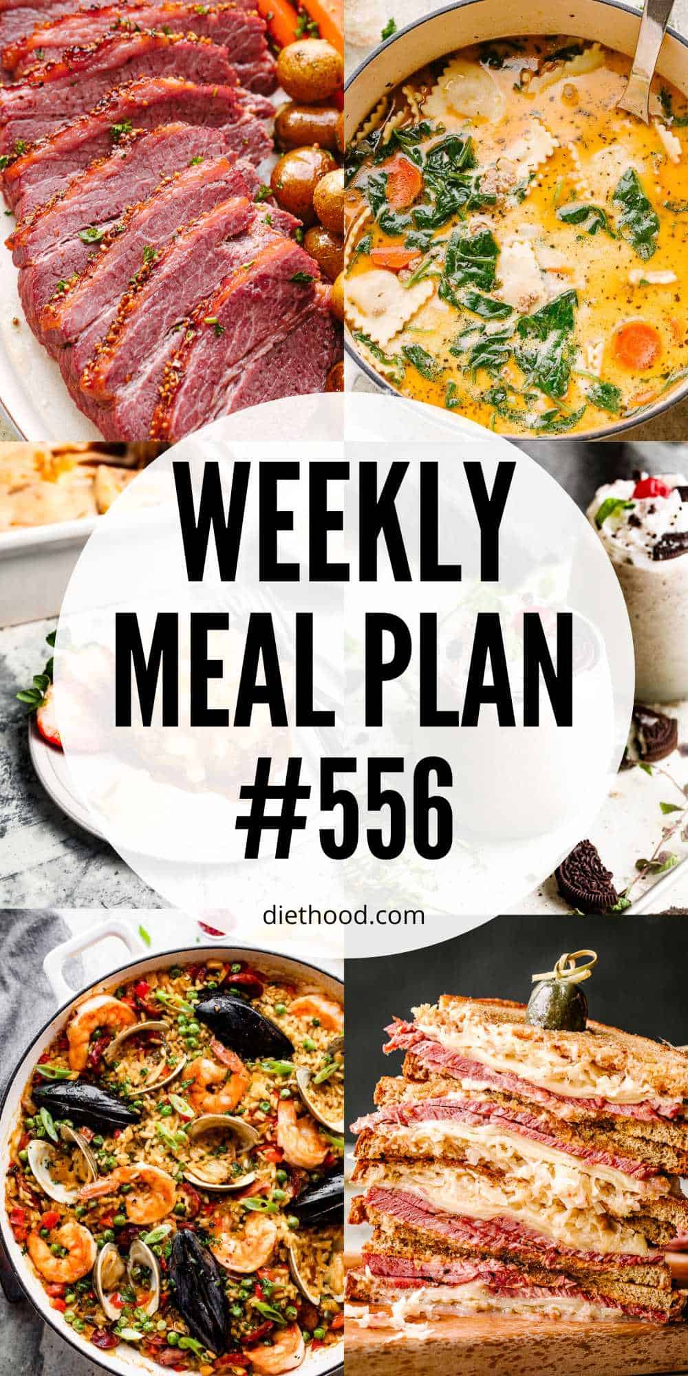 Meal plan food collage with text overlay.