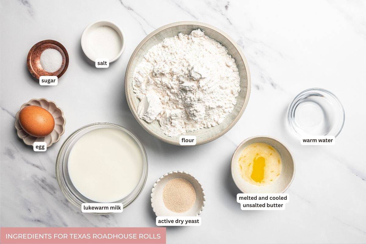 Texas Roadhouse rolls ingredients with text labels overlaying each ingredient.