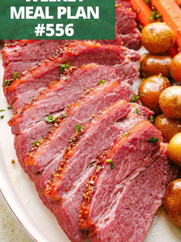 Sliced, slow cooked corned beef.