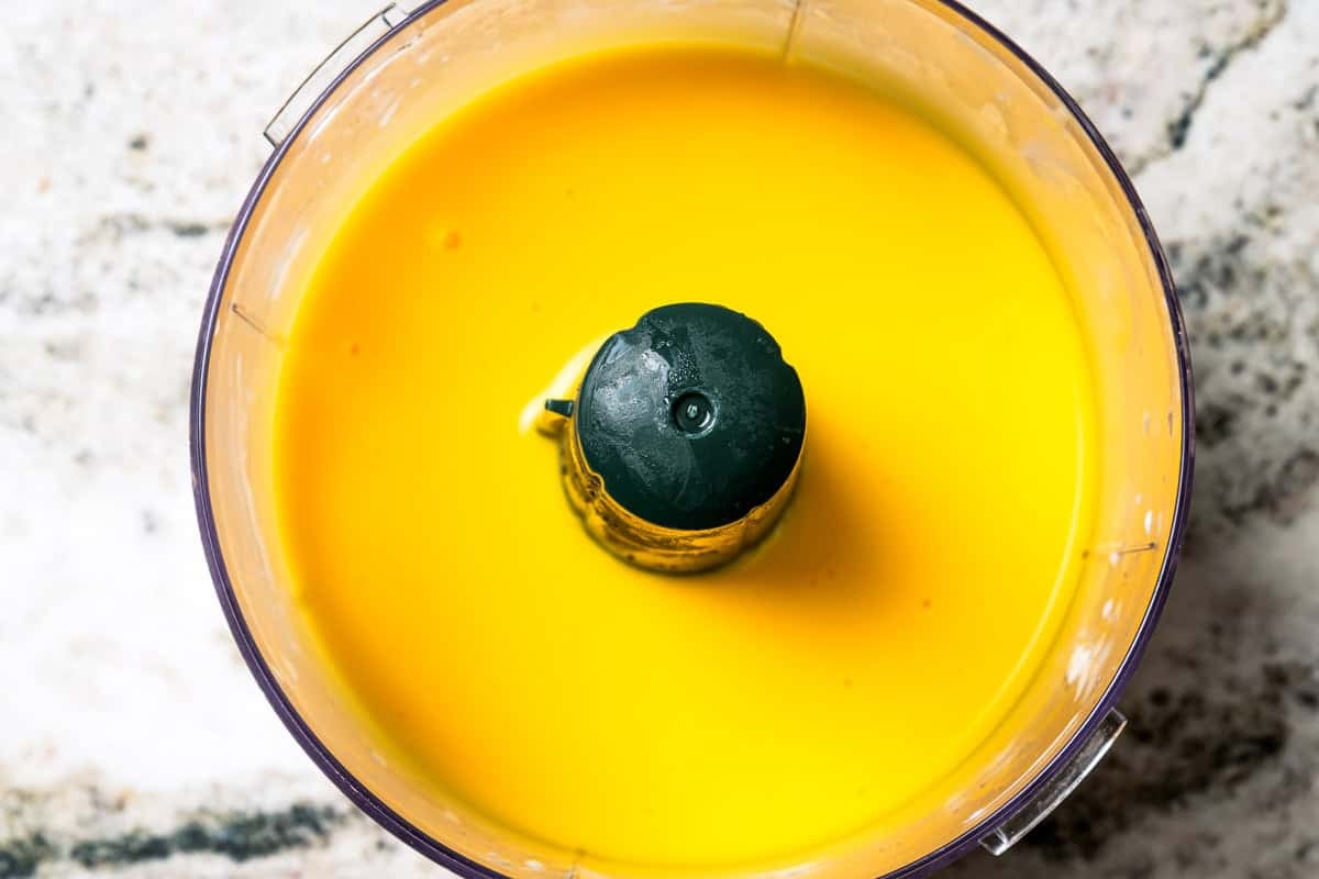 Hollandaise sauce inside the blender.