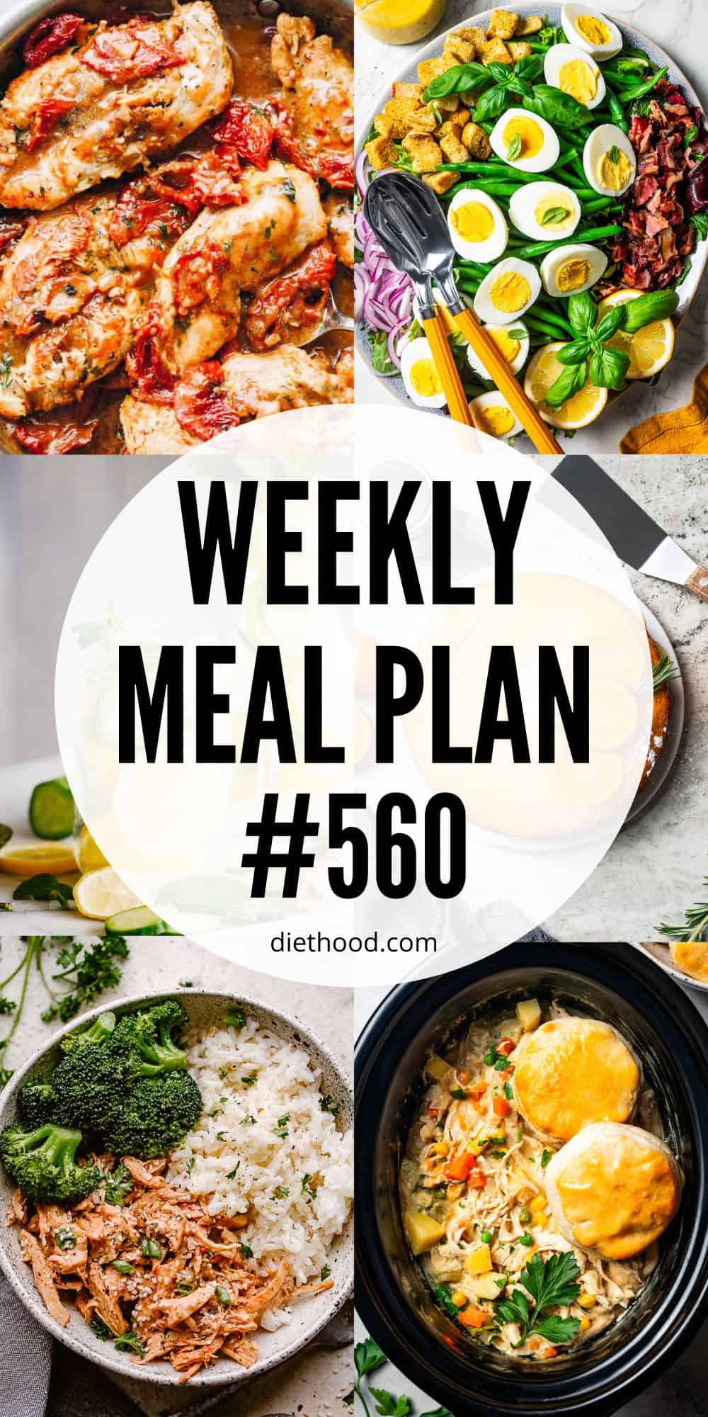 Meal plan food collage with text overlay.