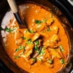 Indian butter chicken inside the crockpot.