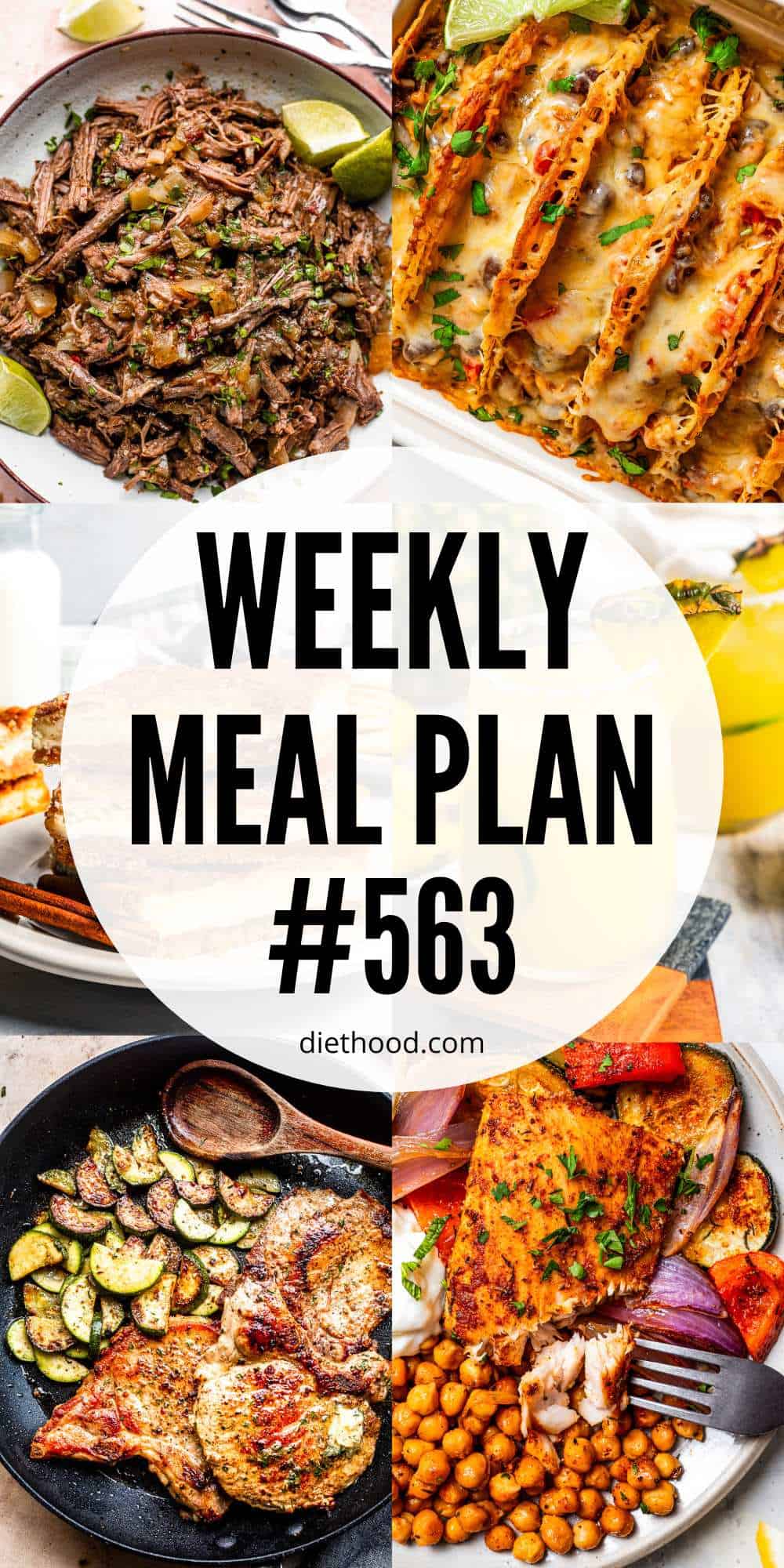 Meal plan food collage with text overlay.
