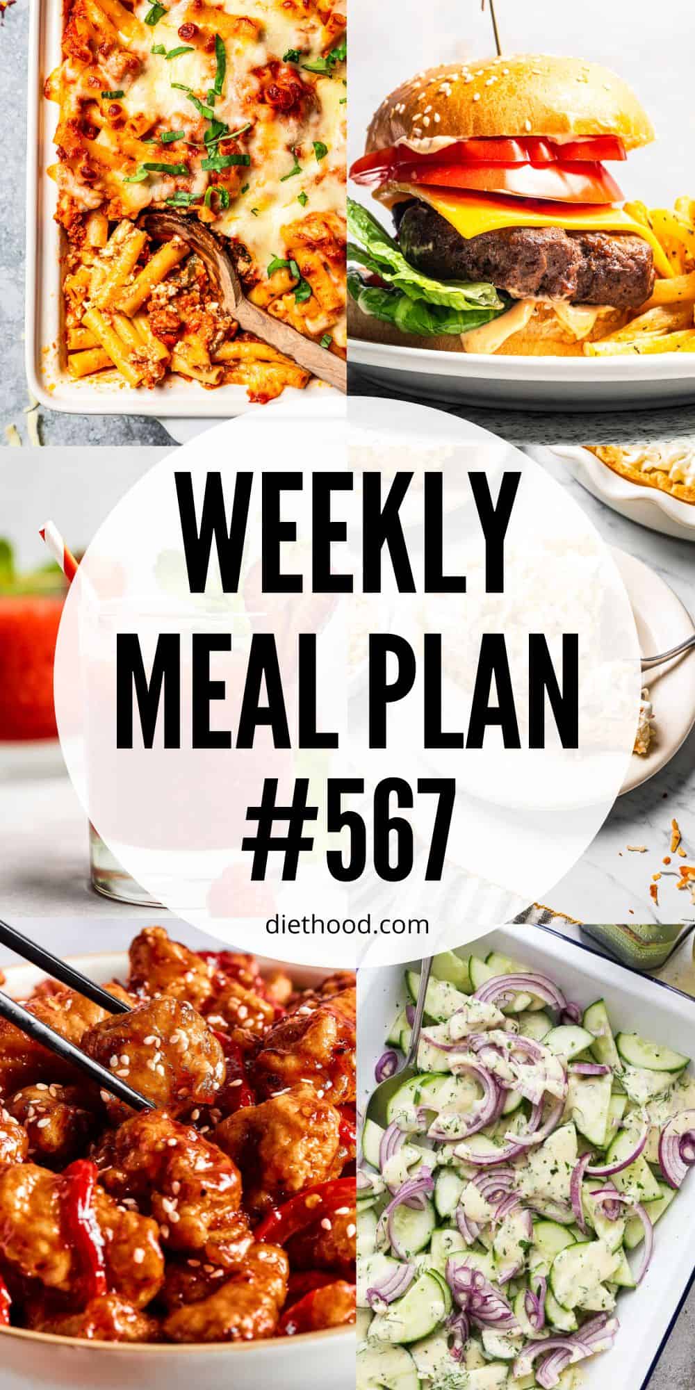 Weekly Meal Plan by Diethood Meal plan food collage with text overlay.