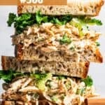 Stacked up chicken salad sandwiches.