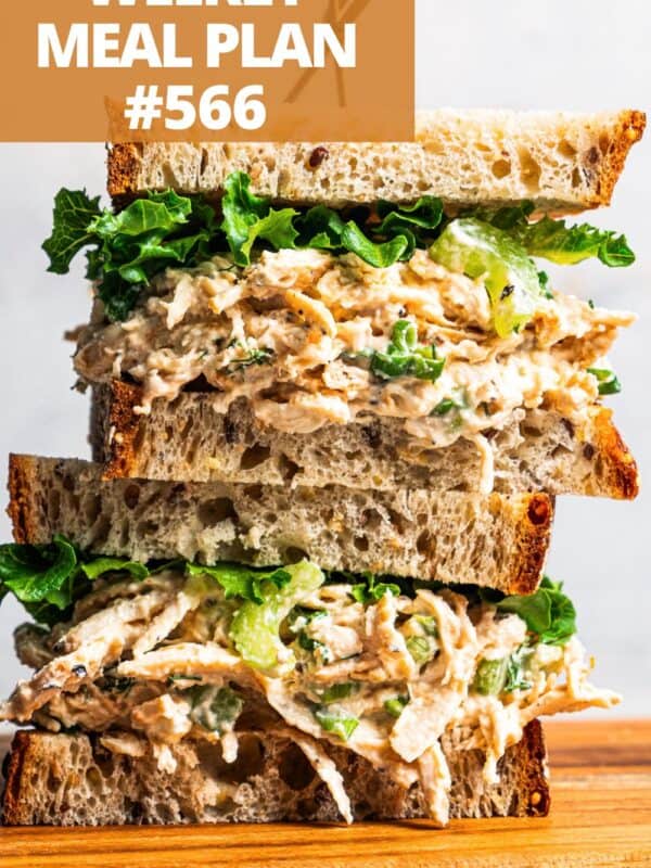 Stacked up chicken salad sandwiches.