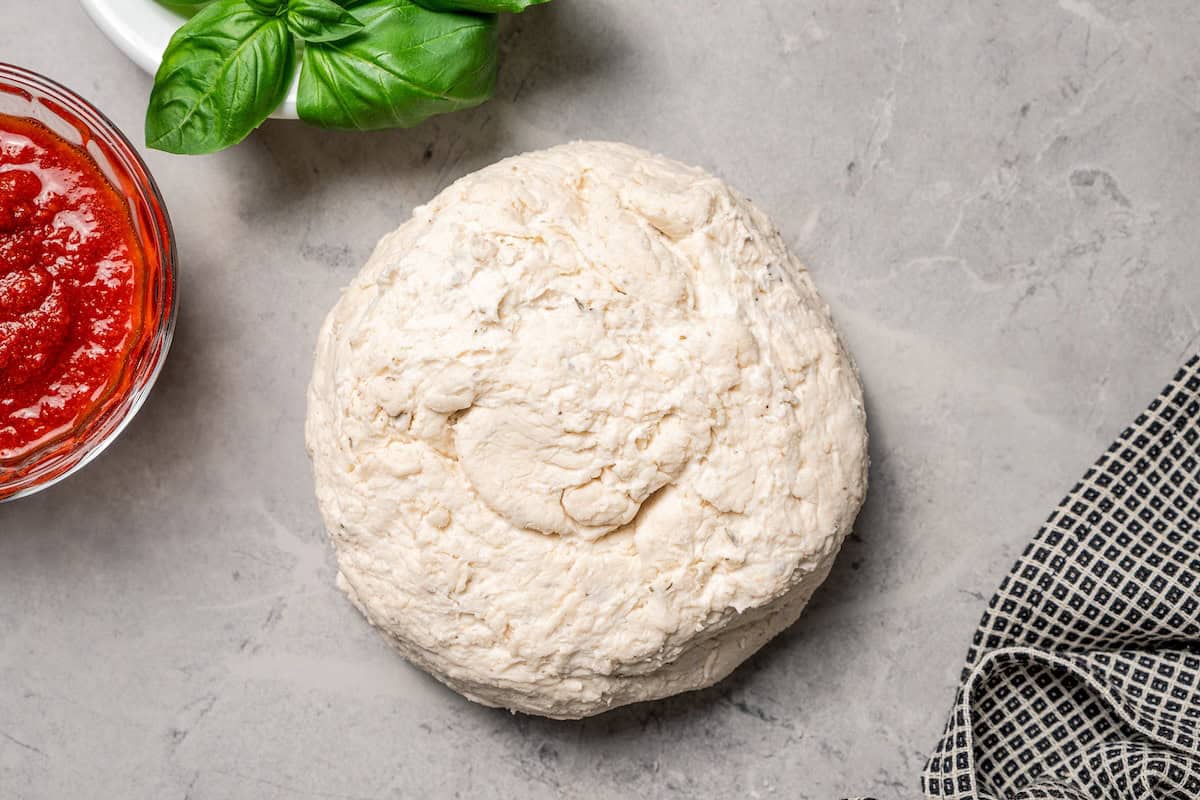 A ball of cottage cheese pizza dough.