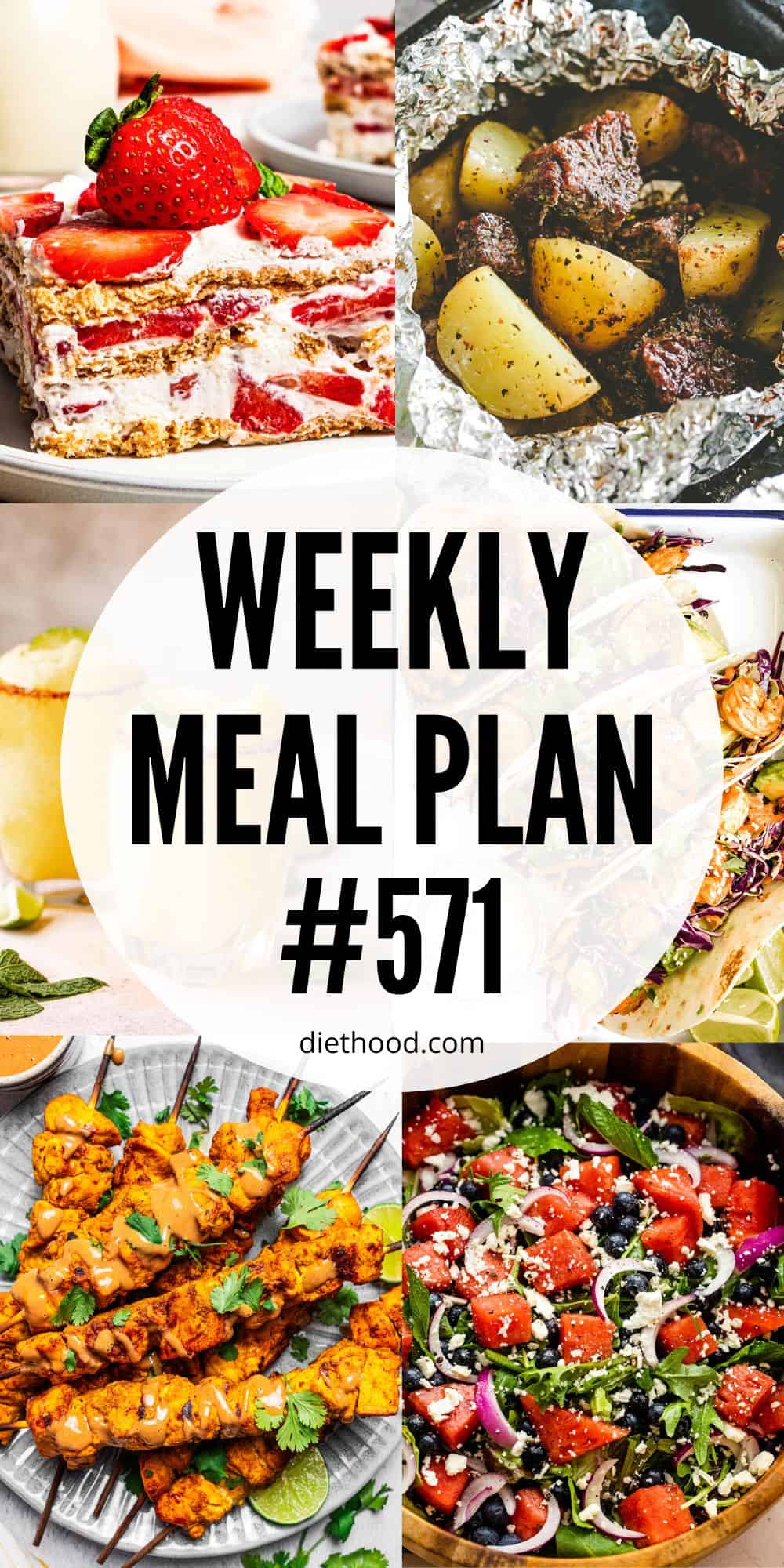 Meal plan food collage with text overlay.