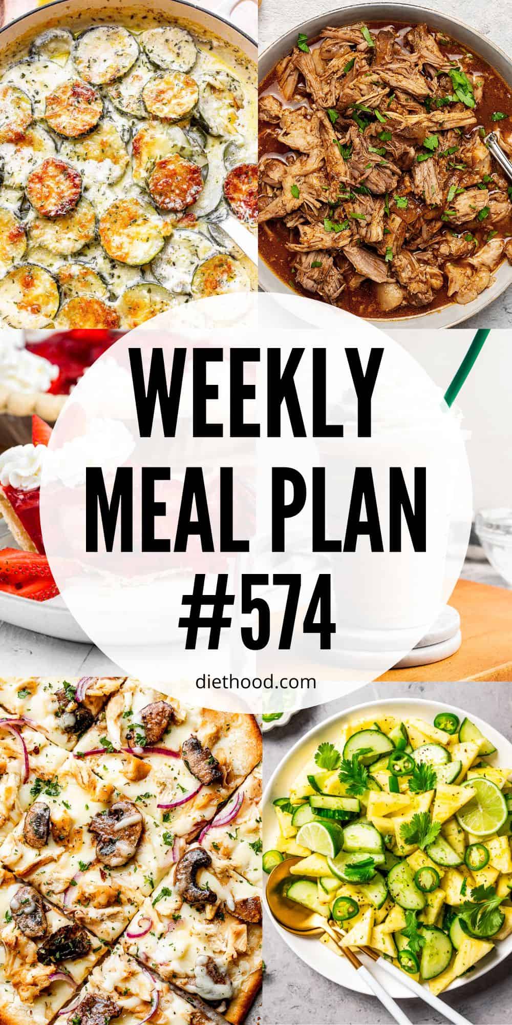 Weekly Meal Plan by Diethood Meal plan food collage with text overlay.