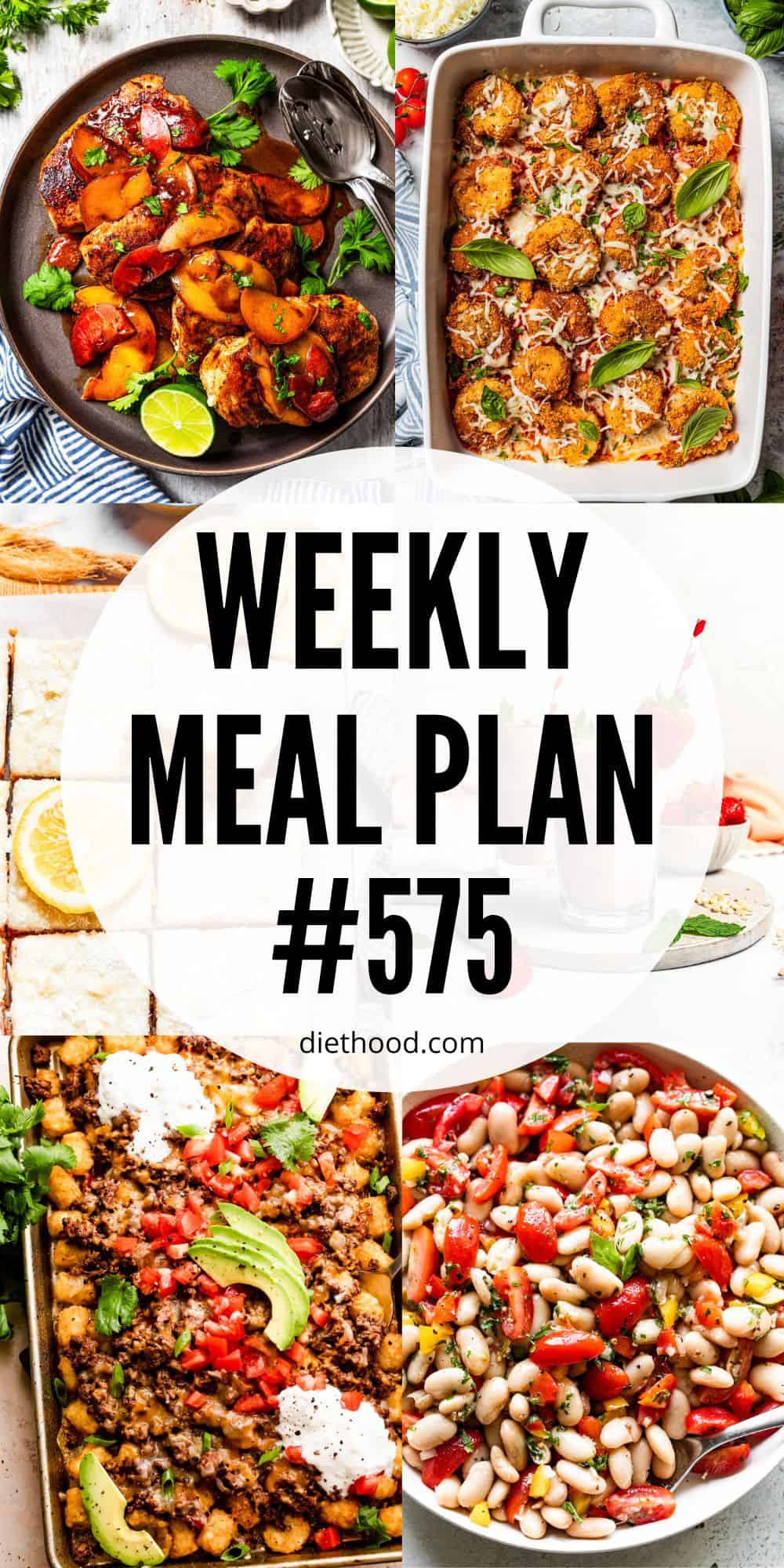 Weekly Meal Plan by Diethood Meal plan food collage with text overlay.