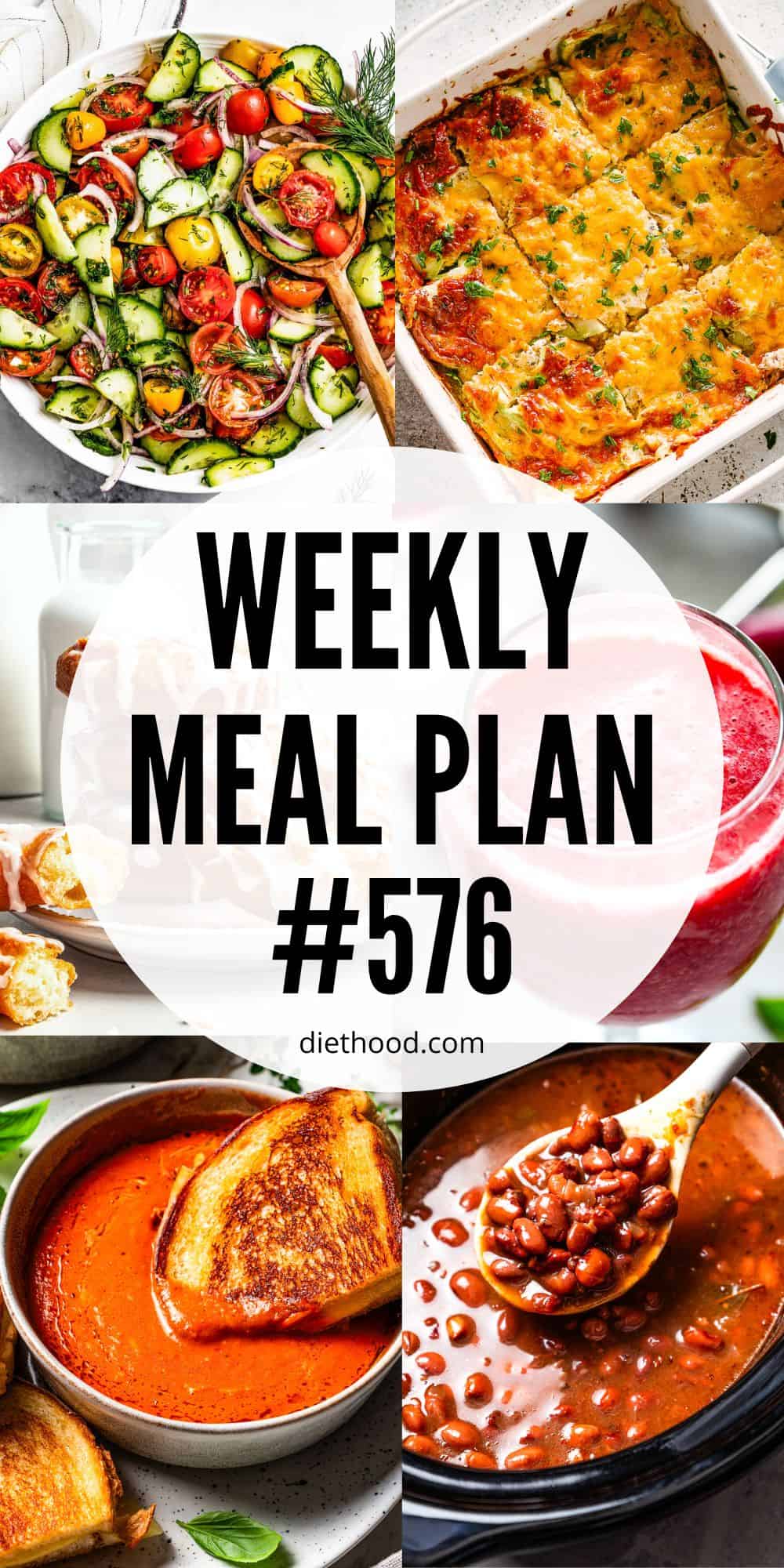 Weekly Meal Plan by Diethood Meal plan food collage with text overlay.