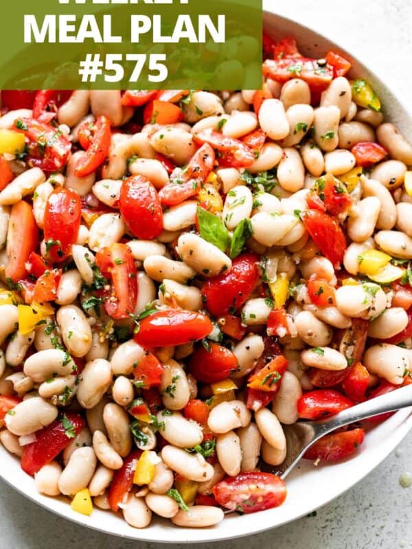 A bowl of cannellini bean salad.