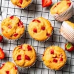 Protein muffins cooling on a wire rack.