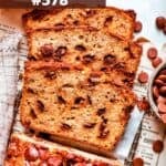 Chocolate chip banana bread cut into slices.