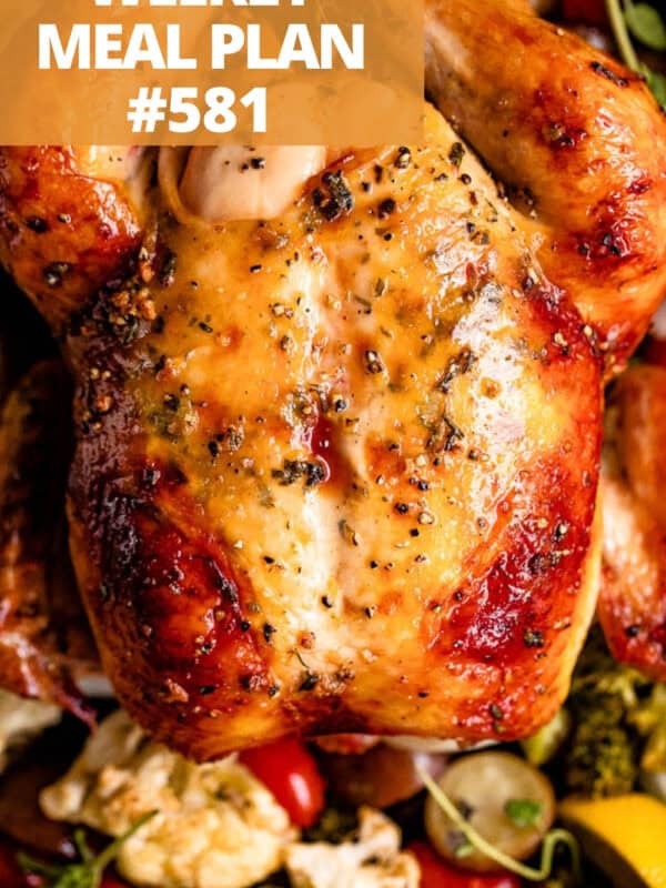 A whole roasted chicken topped with maple glaze.