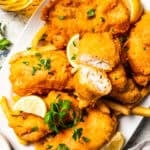 A plate of beer-battered fish.