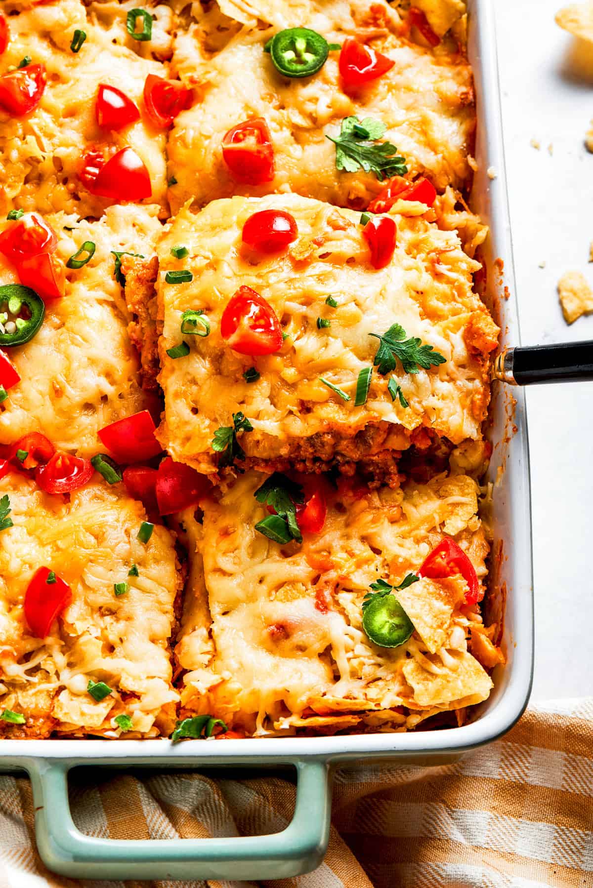 Weekly Meal Plan A baking dish with Dorito Casserole.