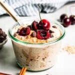 A jar of overnight steel cut oats.