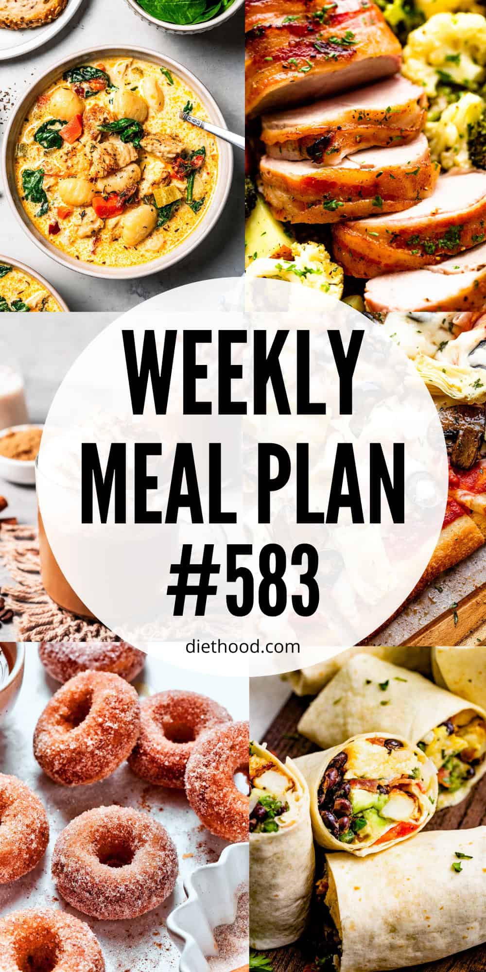 Weekly Meal Plan by Diethood Meal plan food collage with text overlay.