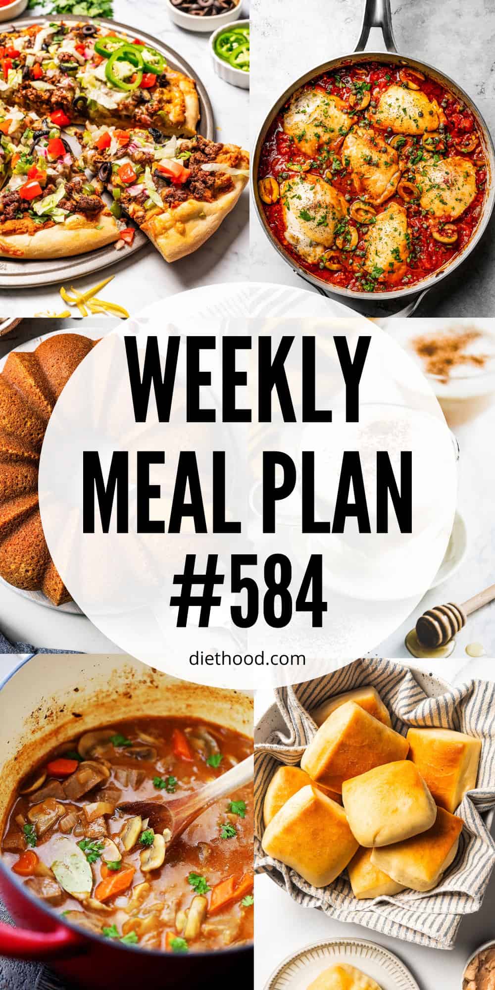 Weekly Meal Plan by Diethood Meal plan food collage with text overlay.