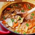 A hearty beef stew with carrots and fresh herbs.