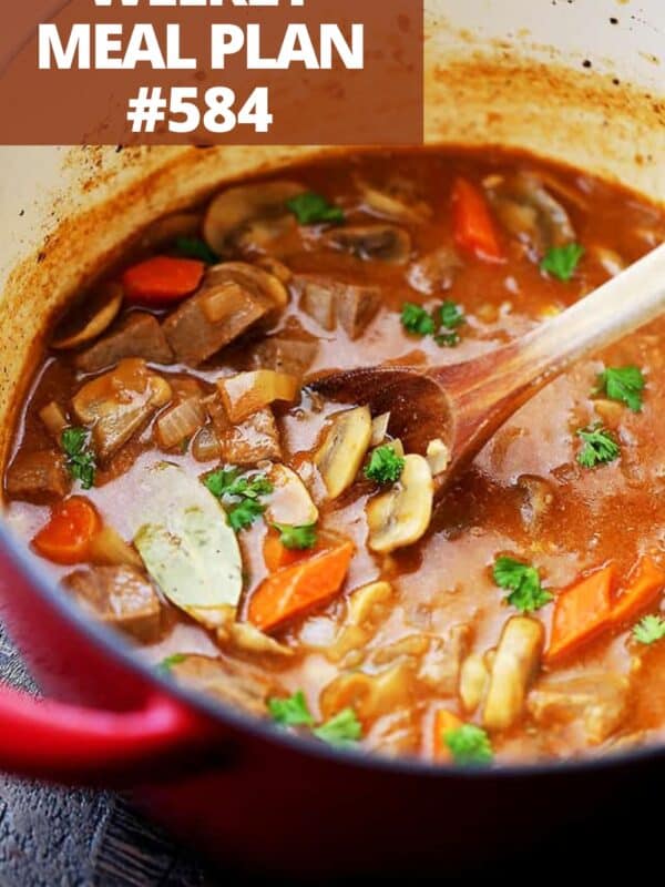 A hearty beef stew with carrots and fresh herbs.