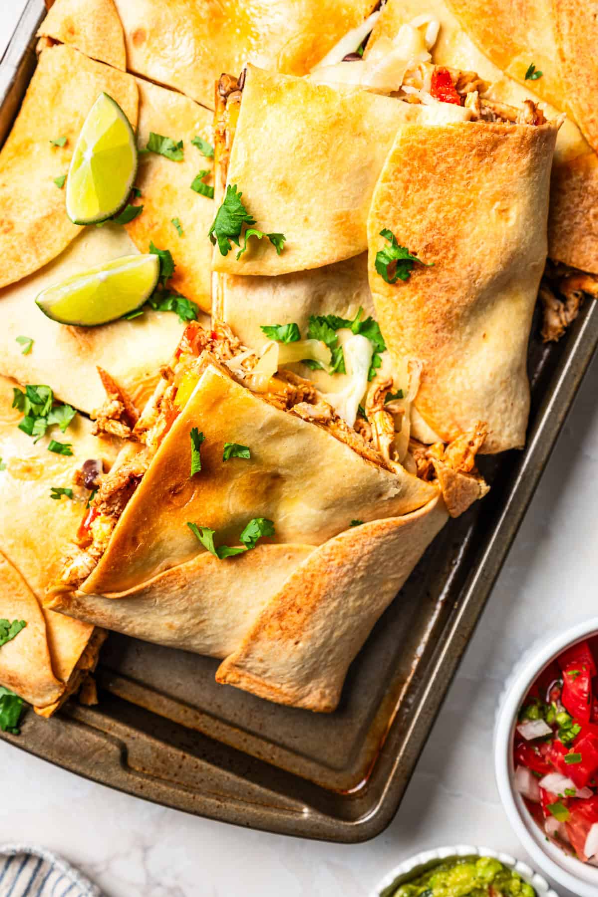 Quesadillas in a sheet pan.
