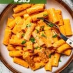 Rigatoni vodka served in a bowl.